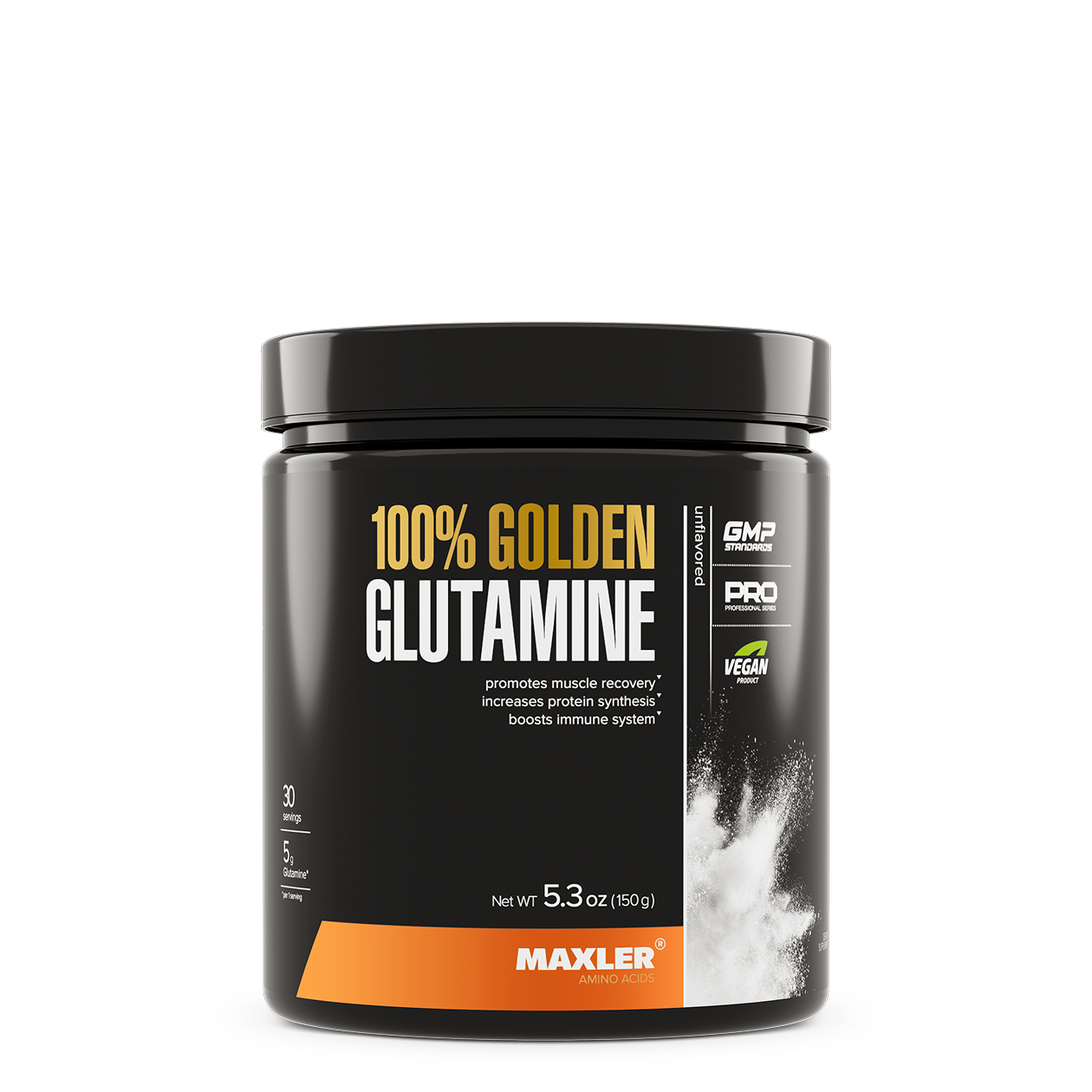 Maxler 100% Golden Glutamine supplement container on a white background