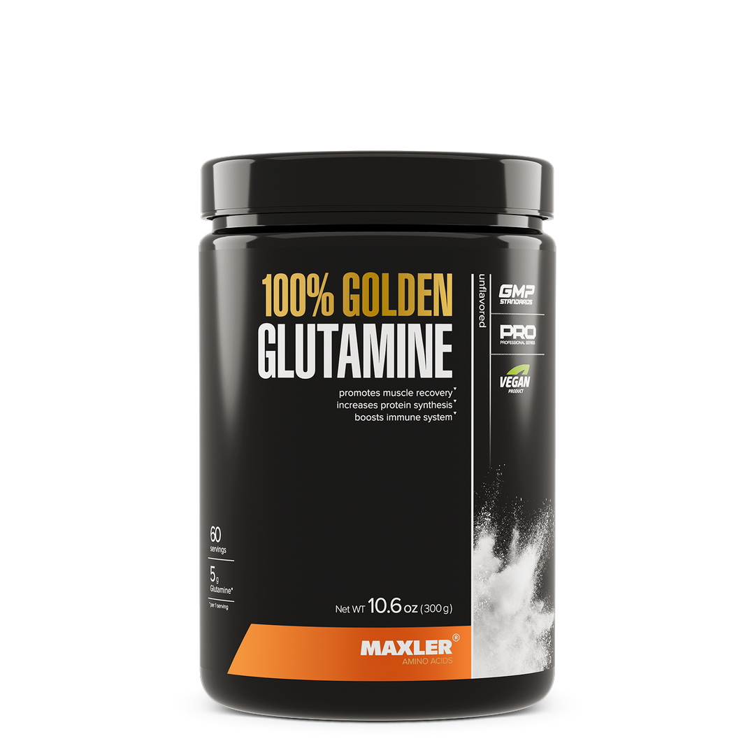 Maxler 100% Golden Glutamine supplement container on a white background