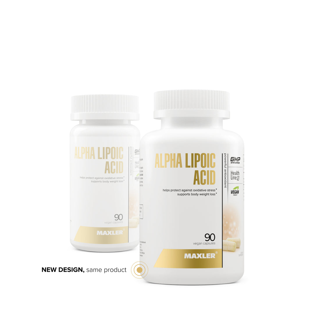 Two bottles of Maxler Alpha Lipoic Acid on a white background