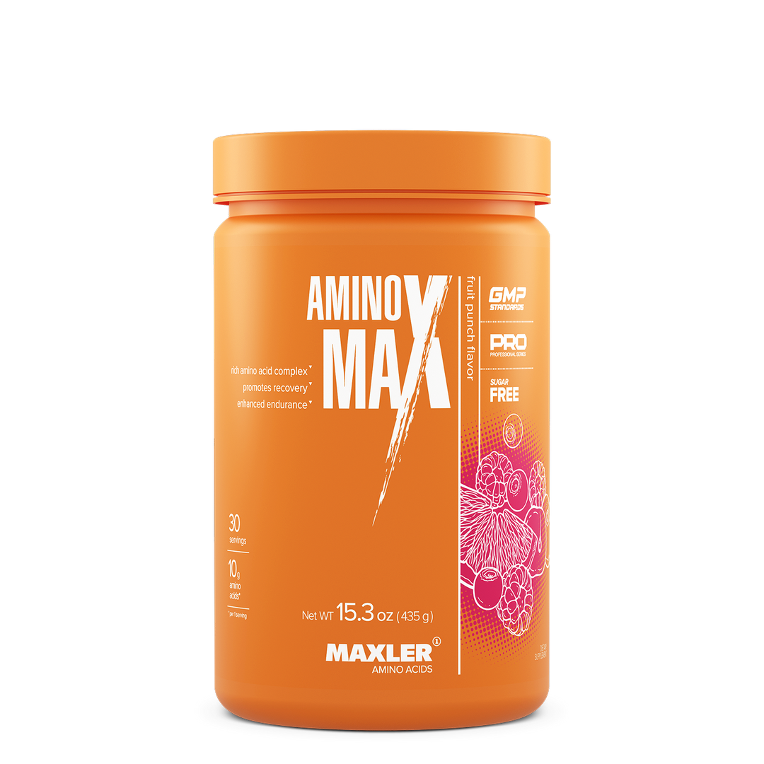 Orange container of Maxler Amino Max on a white background