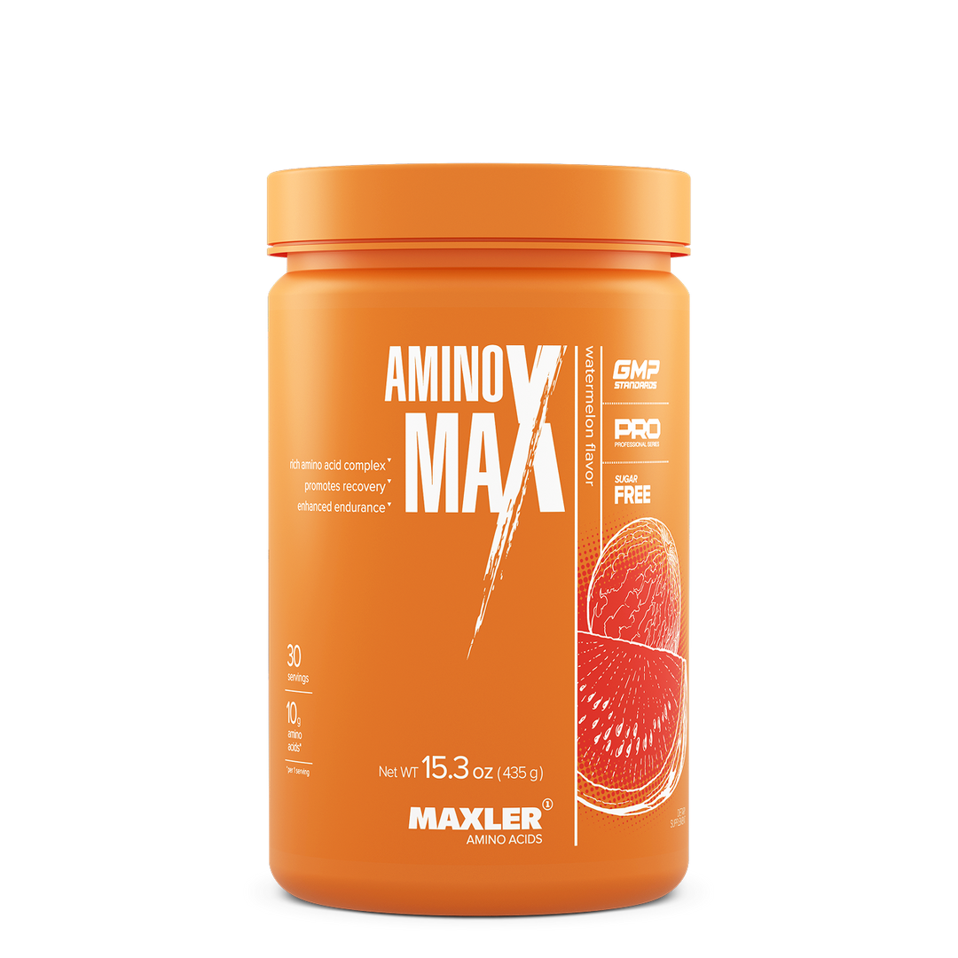 Water melon supplement container labeled 'Amino Max' by Maxler on a white background