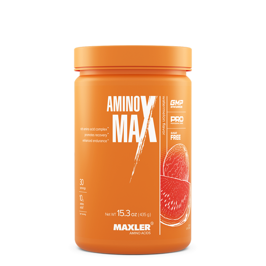 Water melon supplement container labeled 'Amino Max' by Maxler on a white background