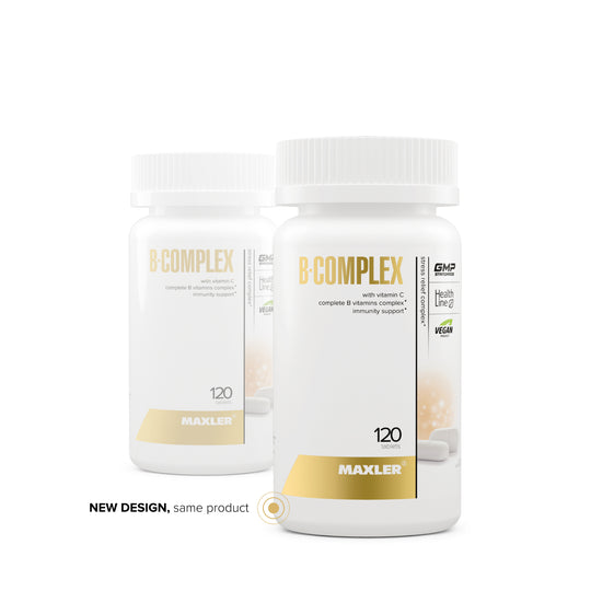 Two bottles of Maxler B Complex supplement on a white background