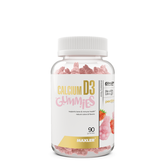 Bottle of Maxler Calcium D3 Gummies on a white background