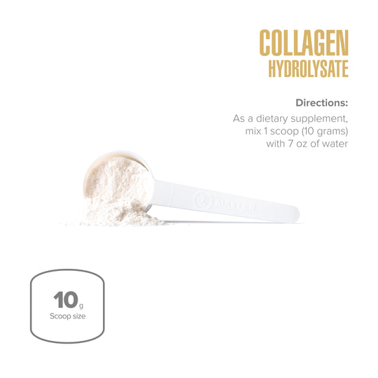 Scoop of powder with directions to mix 1 scoop (10 grams) with 7 oz of water.