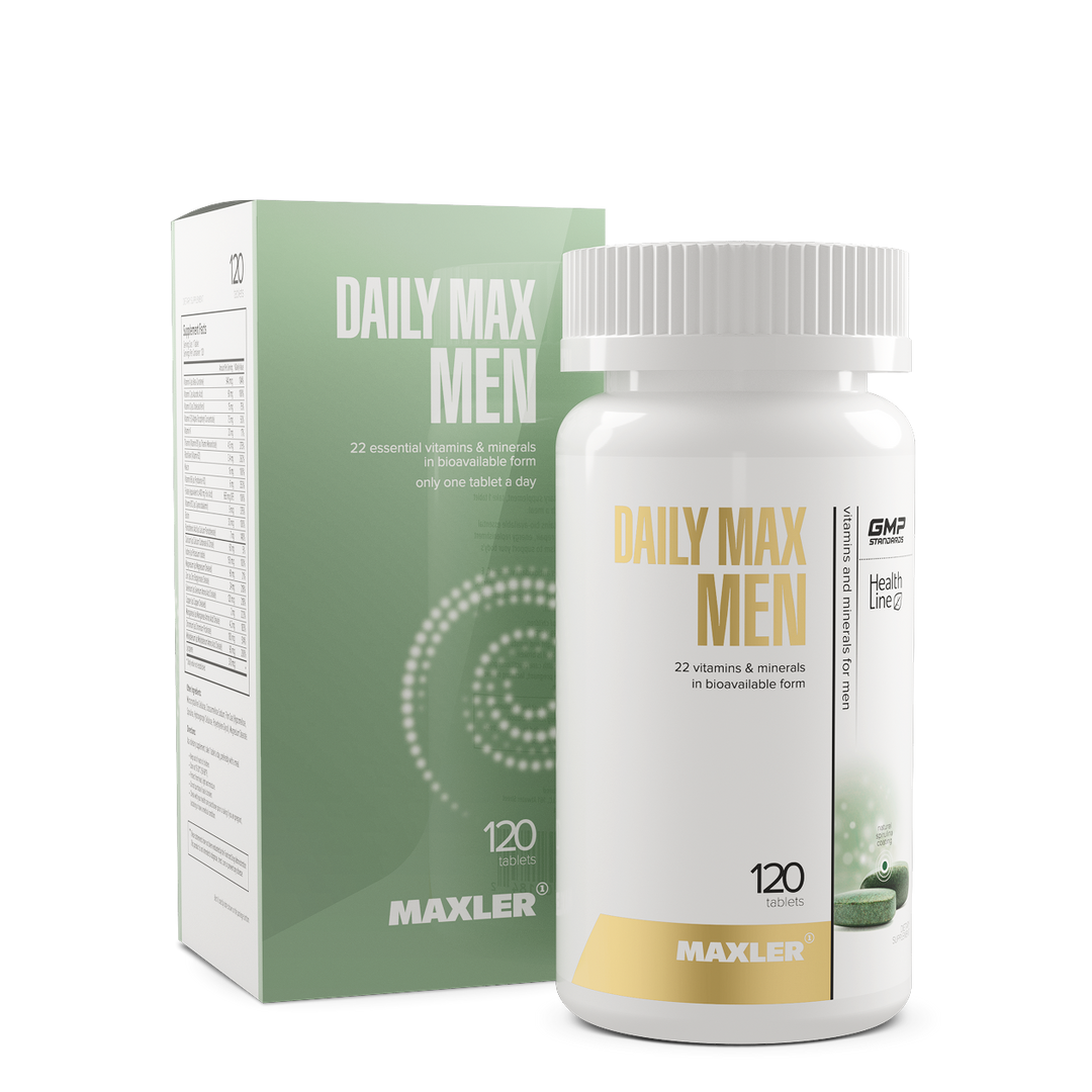Maxler Daily Max Men supplement bottle and packaging on a white background