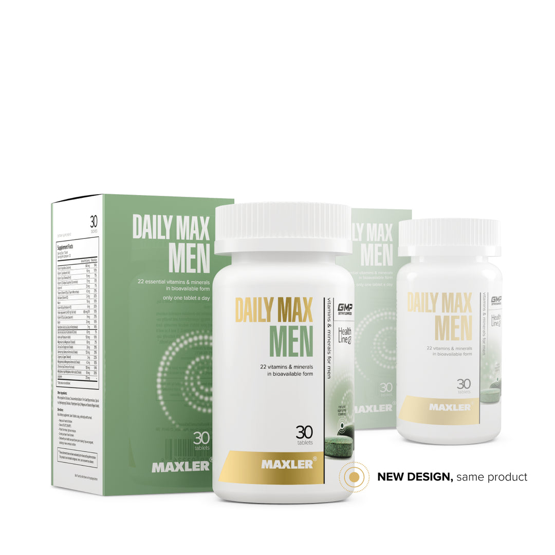 Maxler Daily Max Men supplement bottles and packaging on a white background