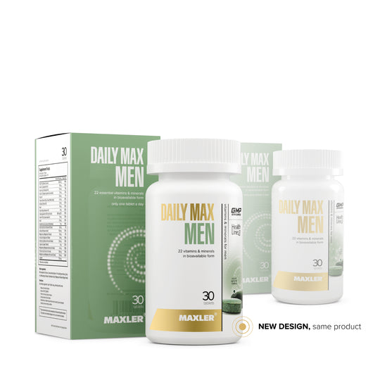 Maxler Daily Max Men supplement bottles and packaging on a white background
