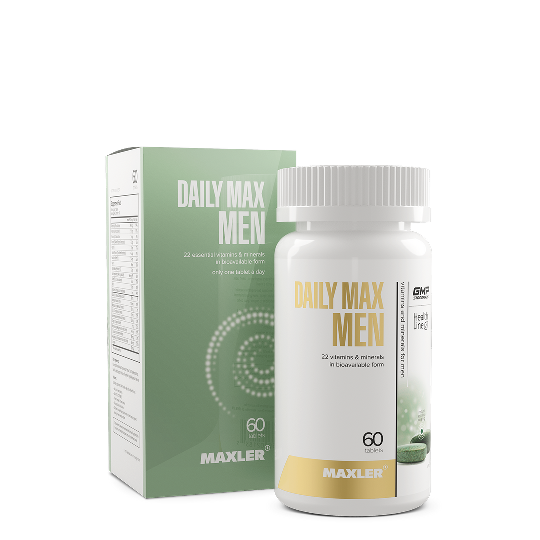 Maxler Daily Max Men supplement bottle and packaging on a white background