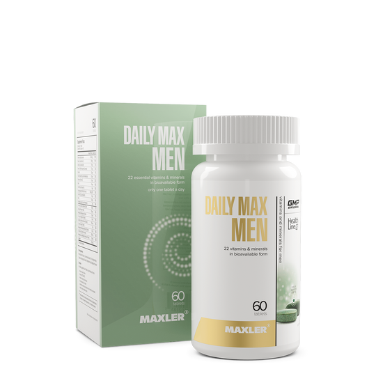 Maxler Daily Max Men supplement bottle and packaging on a white background