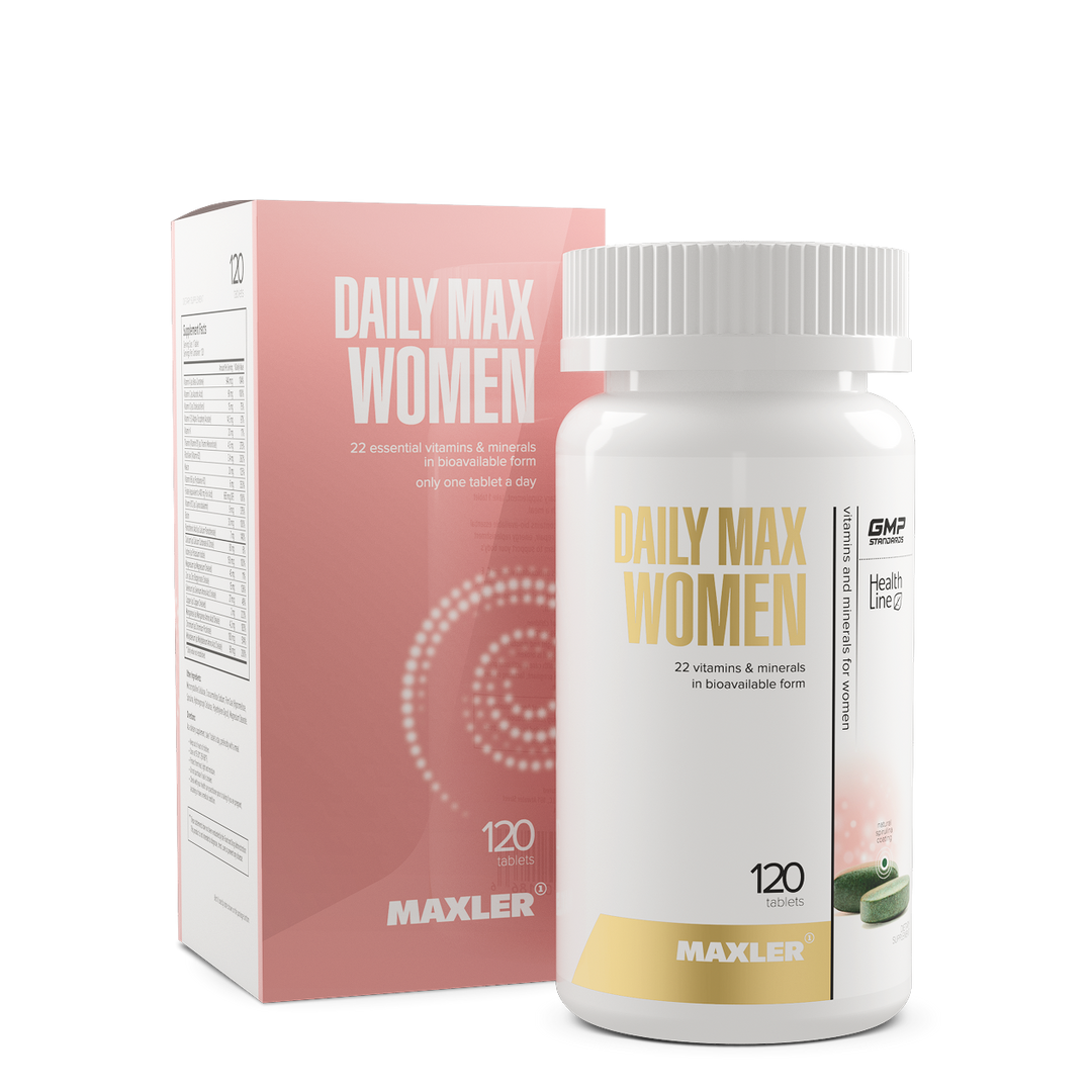 Maxler Daily Max Women supplement bottle and packaging on a white background