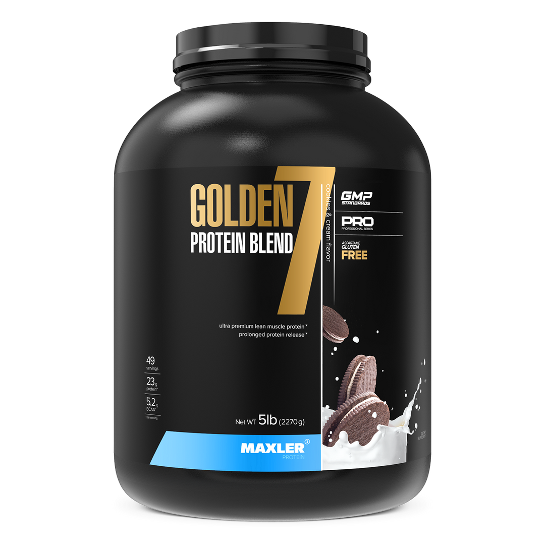 Maxler Golden Protein Blend 7 container on a white background