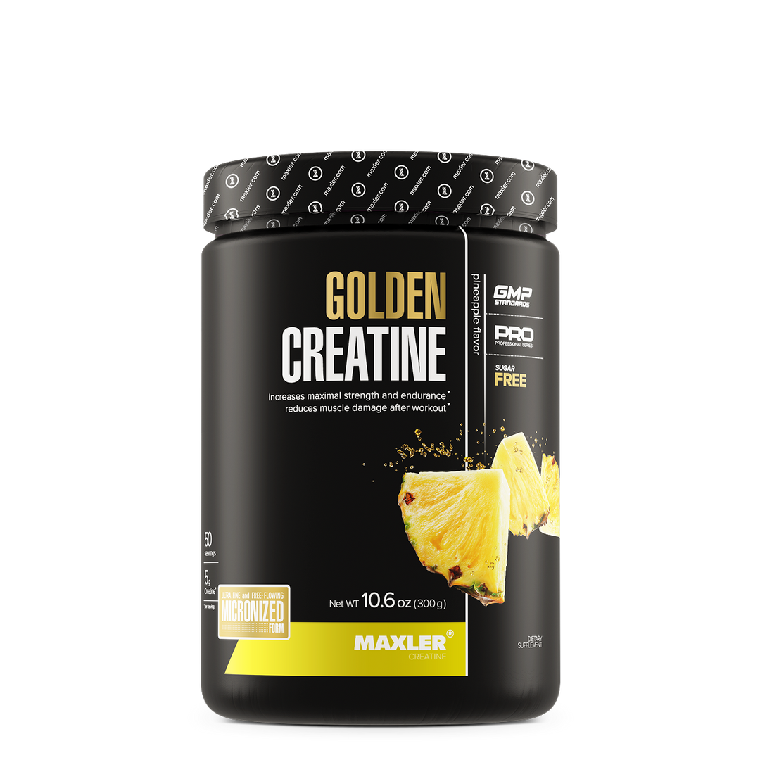 MAXLER Golden Creatine, Pineapple flavor, 300 g jar, front view.