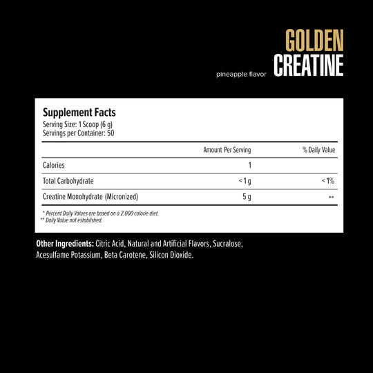 MAXLER Golden Creatine Pineapple, Supplement Facts and ingredients for the 300 g jar.