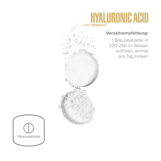 Maxler Hyaluronic Acid with Vitamin C – 1 effervescent tablet dissolved in 200–250ml water, once daily, collagen synthesis support for skin, joints and bones