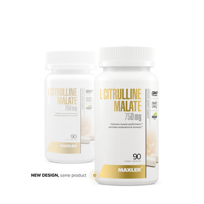 Two bottles of Maxler L-Citrulline Malate supplement on a white background