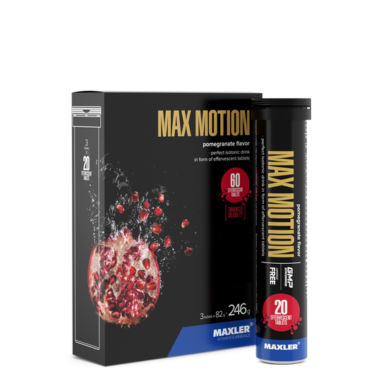 Maxler Max Motion Effervescent Tablets – pomegranate flavour, 3×20 tablets, 60 effervescent tablets, 246g, isotonic sports drink, enhanced solubility, GMP certified