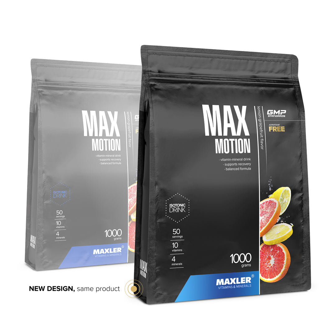 Maxler Max Motion – lemon-grapefruit flavour, 1000g bag, new packaging design, isotonic drink powder, 50 servings, aspartame free, GMP certified
