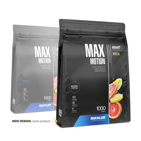 Maxler Max Motion – lemon-grapefruit flavour, 1000g bag, new packaging design, isotonic drink powder, 50 servings, aspartame free, GMP certified
