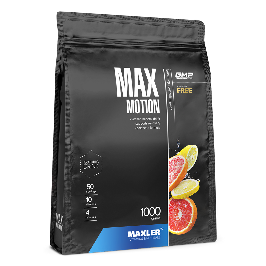 Maxler Max Motion – lemon-grapefruit flavour, 1000g bag, isotonic drink powder, 50 servings, 10 vitamins & 4 minerals, aspartame free, GMP certified