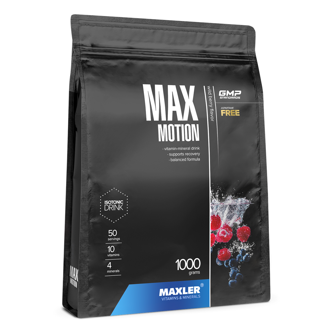 Maxler Max Motion – wild berry flavour, 1000g bag, isotonic drink powder, 50 servings, 10 vitamins & 4 minerals, aspartame free, GMP certified