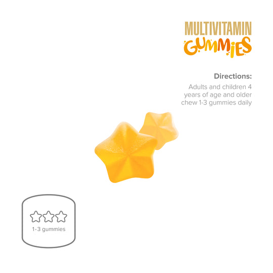 Multivitamin gummy with star shape on a white background