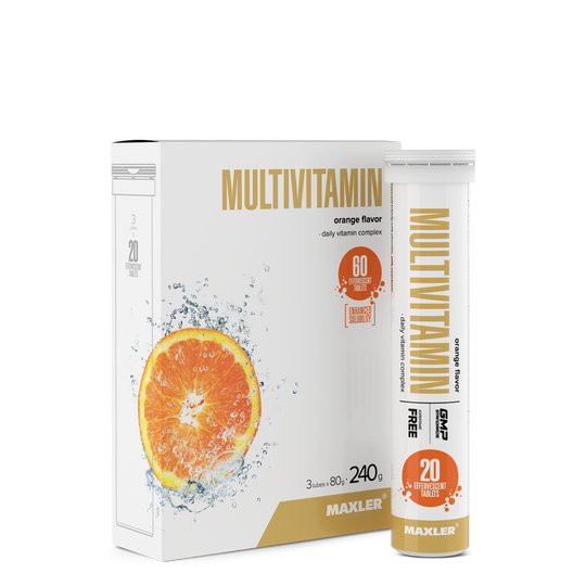 Maxler Multivitamin Effervescent Tablets – orange flavour, 3×20 effervescent tablets, daily vitamin complex, enhanced solubility, GMP certified