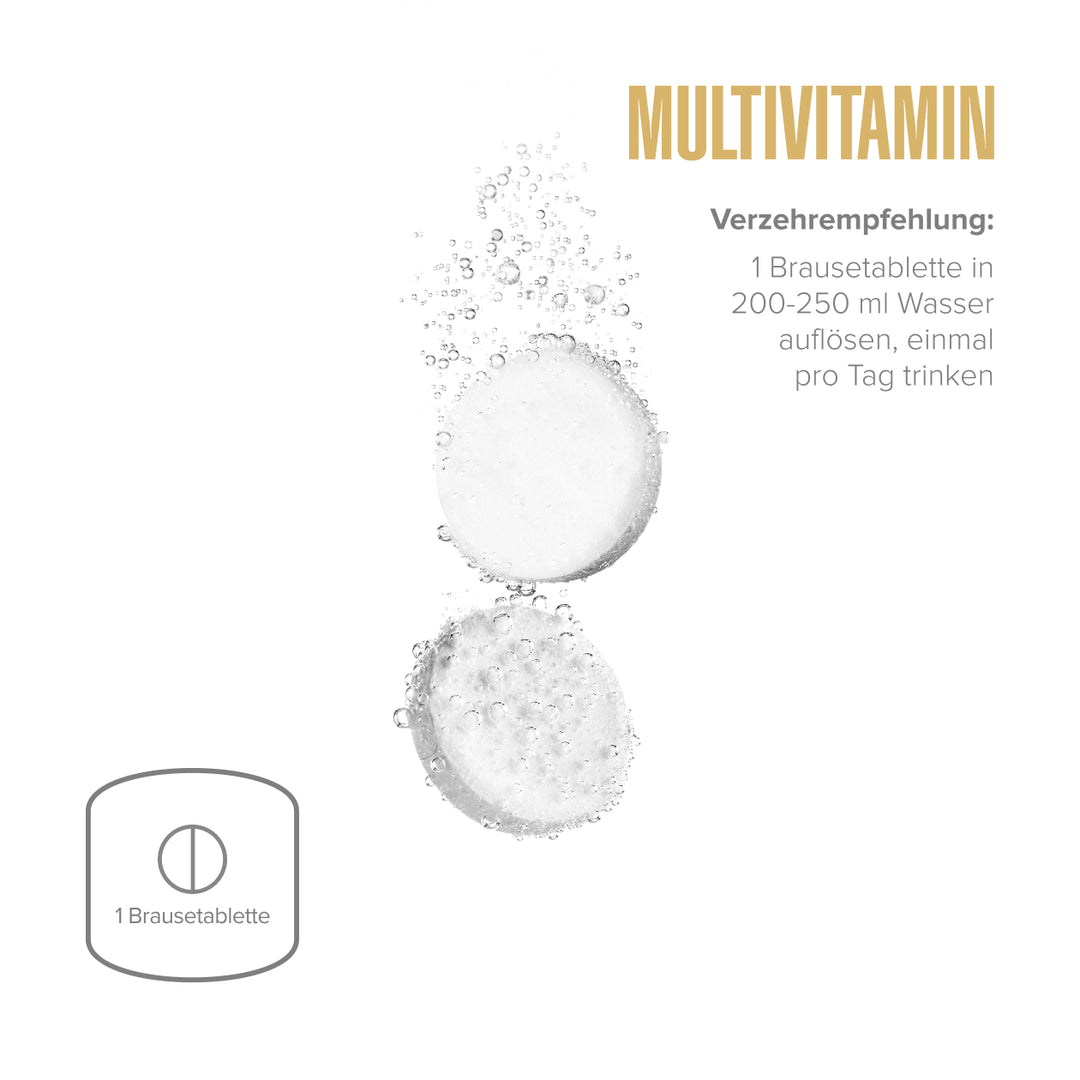 Maxler Multivitamin Effervescent Tablets – 1 tablet dissolved in 200–250ml water, once daily, strawberry-kiwi flavour, daily vitamin complex
