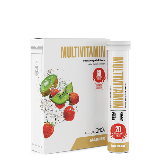 Maxler Multivitamin Effervescent Tablets – strawberry-kiwi flavour, 3×20 tablets daily vitamin complex, 60 effervescent tablets, aspartame-free, GMP certified