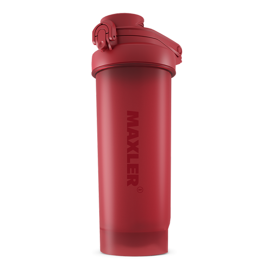 Red shaker bottle with 'MAXLER' branding on a white background