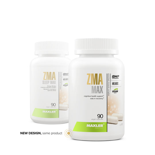 Two bottles of Maxler ZMA supplements on a white background