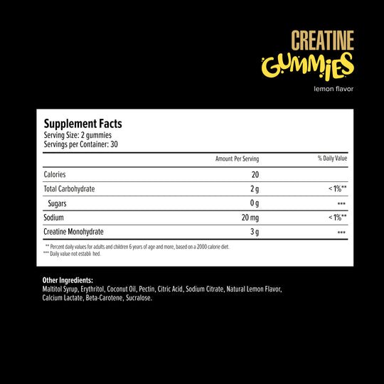 Maxler Creatine Gummies Lemon — Supplement Facts and Nutrition Label
