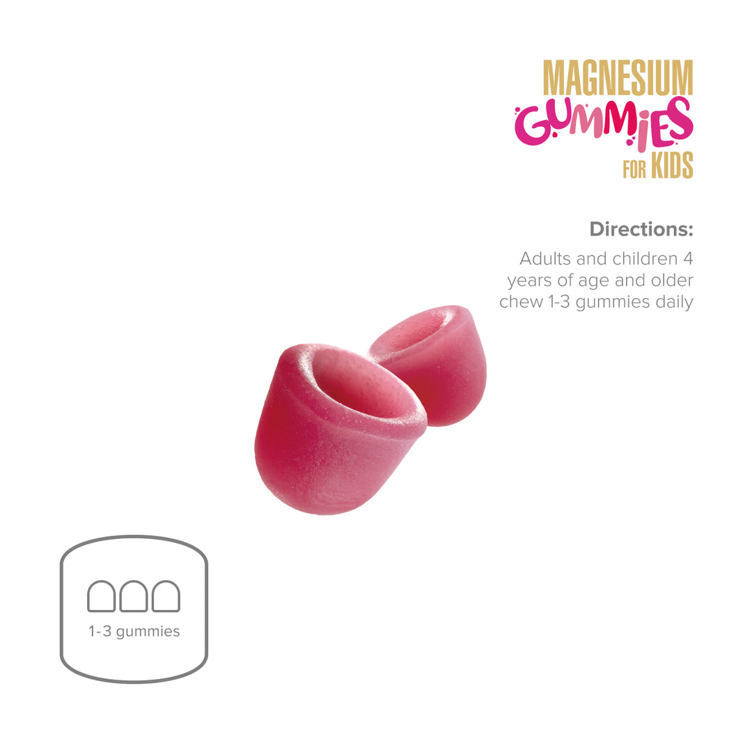 Pink gummy vitamins for kids with directions on a white background