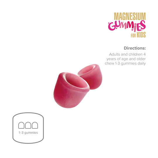 Pink gummy vitamins for kids with directions on a white background