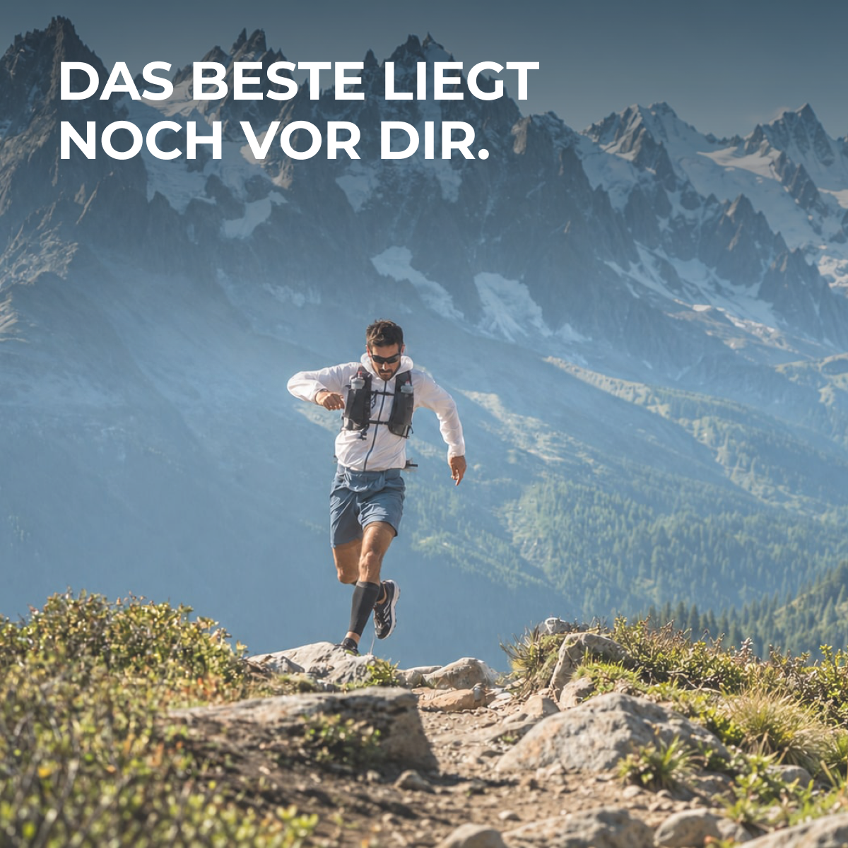Sportler auf einem Bergpfad. Das Beste liegt noch vor dir.