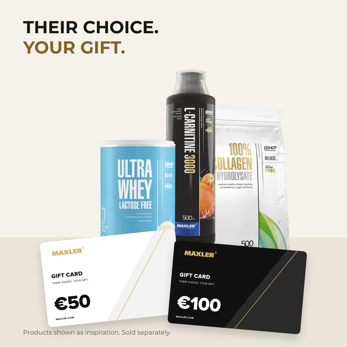 MAXLER gift cards with product inspiration, sold separately.